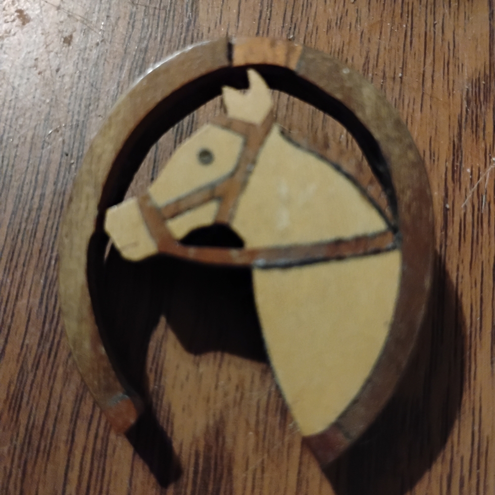 Vintage Wooden Horse Head Brooch